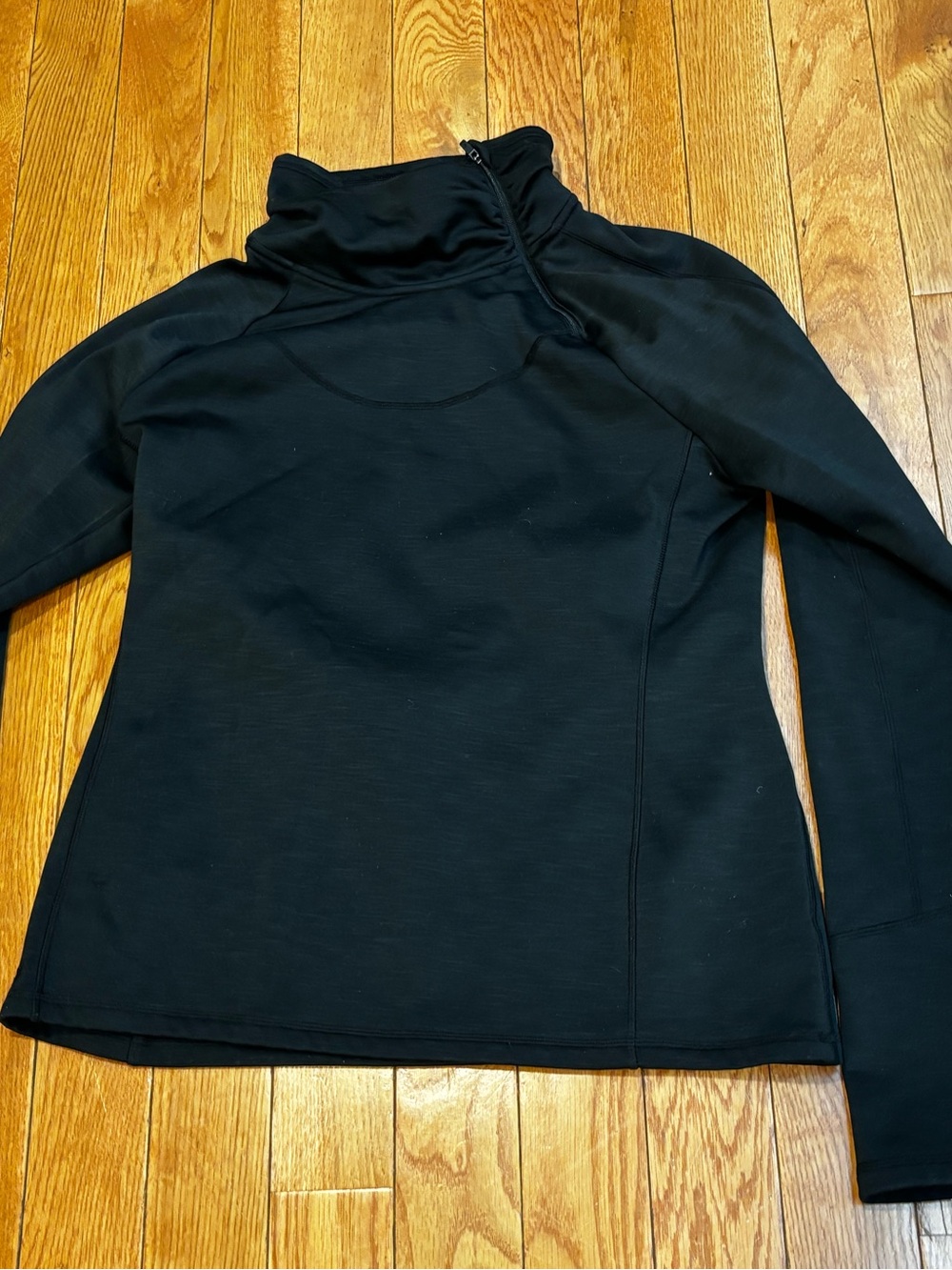 Athleta Black Asymmetrical Funnel Neck fleece inner Pullover top